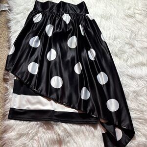 Black and White Polka Dot Asymmetrical Skirt